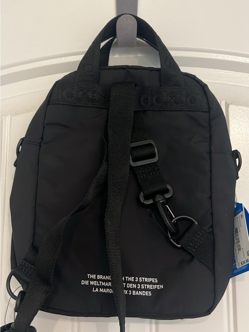 adidas black mini backpack with white Trefoil logo - Picture 3 of 4